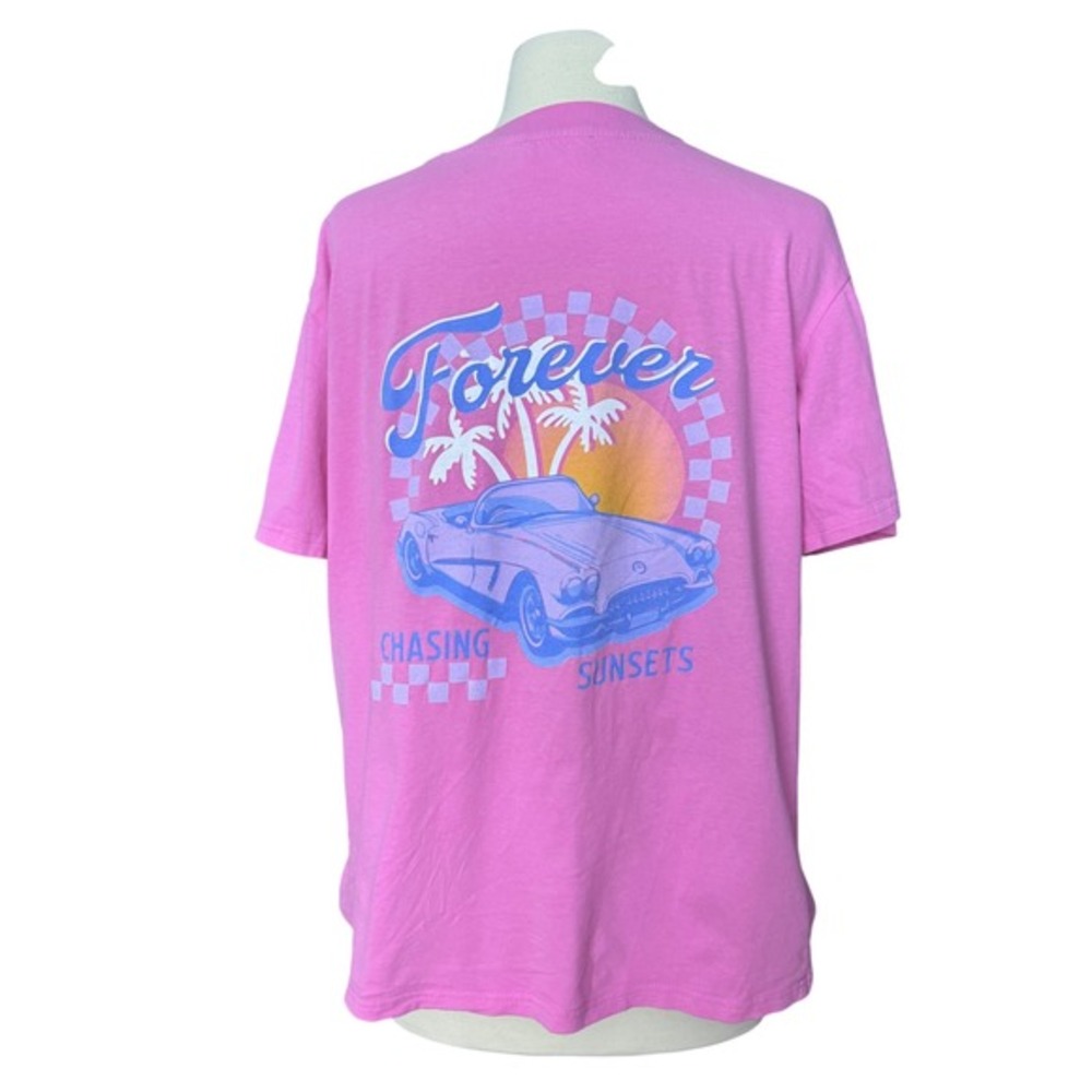 Med Pink‎ Lily Forever Chasing Sunsets Pink Tshirt Summer Boho 80's Style Beachy